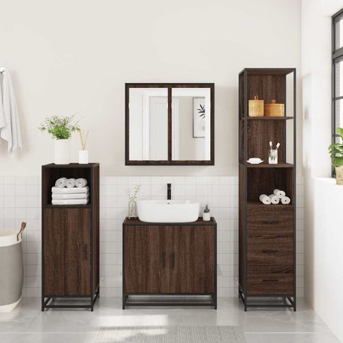 Armoire de salle de bain chêne marron 35x37,5x166 cm - Photo n°3; ?>