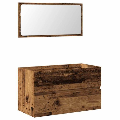 Armoire de salle de bain et miroir vieux bois bois d'ingénierie - Photo n°2; ?>