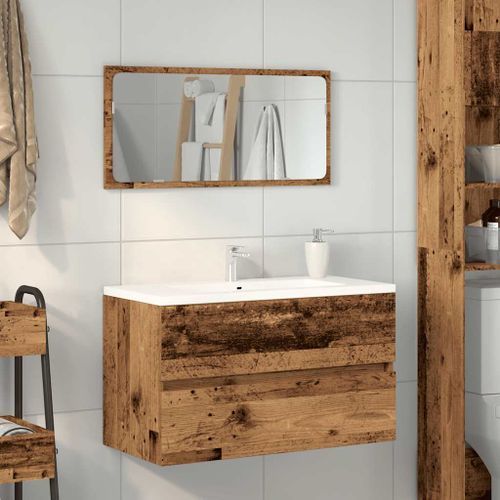 Armoire de salle de bain et miroir vieux bois bois d'ingénierie - Photo n°3; ?>