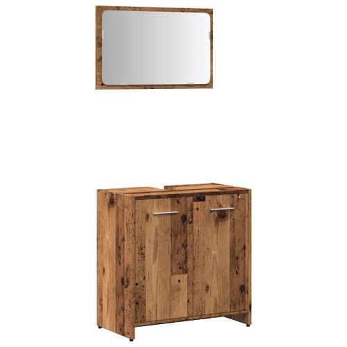 Armoire de salle de bain et miroir vieux bois bois d'ingénierie - Photo n°2; ?>