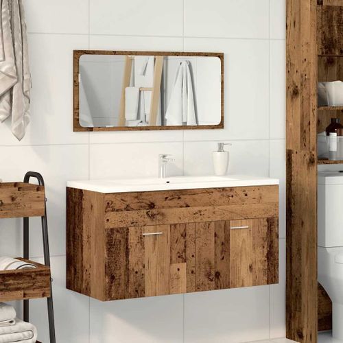 Armoire de salle de bain et miroir vieux bois bois d'ingénierie - Photo n°3; ?>