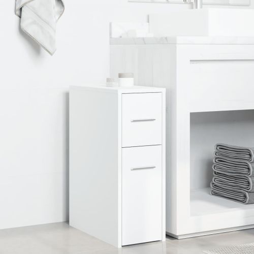 Armoire de salle de bain étroite avec roulettes blanc - Photo n°3; ?>