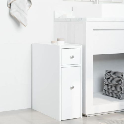 Armoire de salle de bain étroite avec roulettes blanc - Photo n°3; ?>