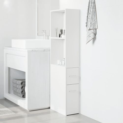 Armoire de salle de bain étroite avec roulettes blanc - Photo n°3; ?>