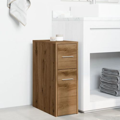 Armoire de salle de bain étroite avec roulettes chêne artisanal - Photo n°3; ?>