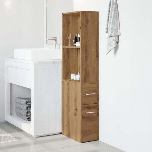 Armoire de salle de bain étroite avec roulettes chêne artisanal - Photo n°3; ?>