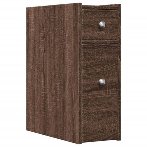 Armoire de salle de bain étroite avec roulettes chêne marron - Photo n°2; ?>