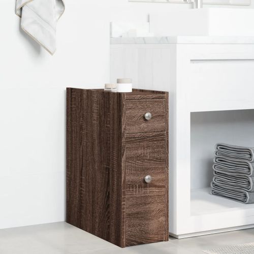 Armoire de salle de bain étroite avec roulettes chêne marron - Photo n°3; ?>