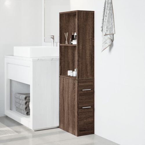 Armoire de salle de bain étroite avec roulettes chêne marron - Photo n°3; ?>