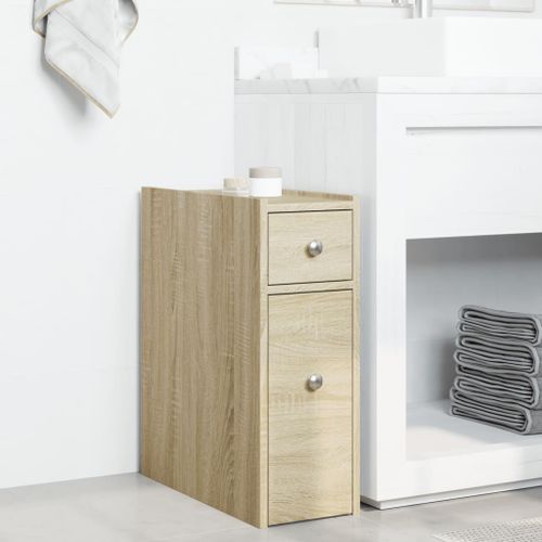 Armoire de salle de bain étroite avec roulettes chêne sonoma - Photo n°3; ?>