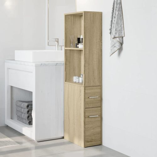 Armoire de salle de bain étroite avec roulettes chêne sonoma - Photo n°3; ?>