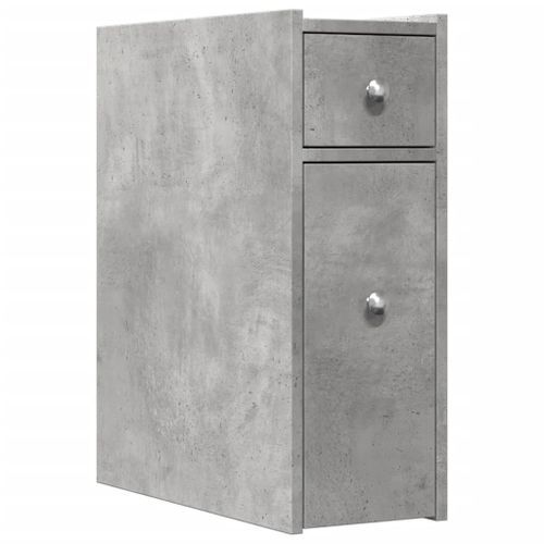 Armoire de salle de bain étroite avec roulettes gris béton - Photo n°2; ?>