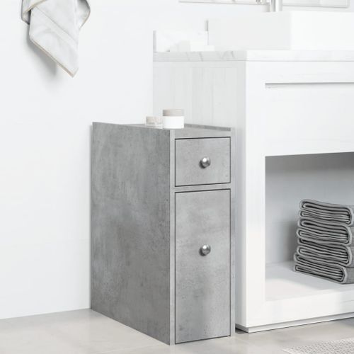 Armoire de salle de bain étroite avec roulettes gris béton - Photo n°3; ?>