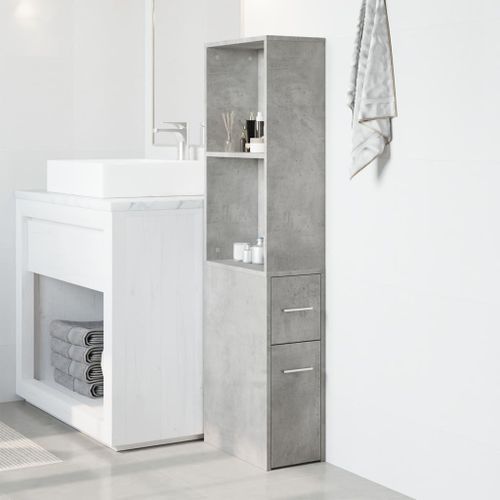 Armoire de salle de bain étroite avec roulettes gris béton - Photo n°3; ?>