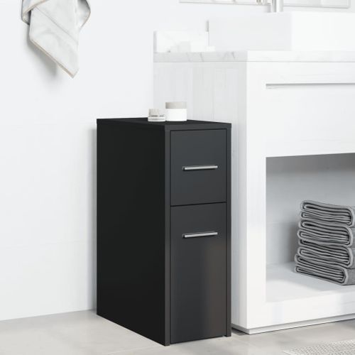 Armoire de salle de bain étroite avec roulettes noir - Photo n°3; ?>