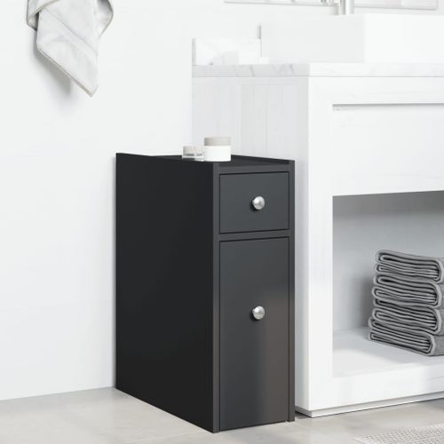 Armoire de salle de bain étroite avec roulettes noir - Photo n°3; ?>