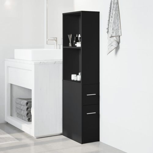 Armoire de salle de bain étroite avec roulettes noir - Photo n°3; ?>