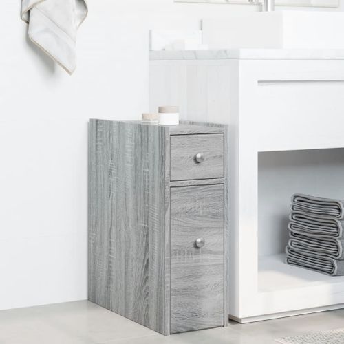 Armoire de salle de bain étroite avec roulettes sonoma gris - Photo n°3; ?>