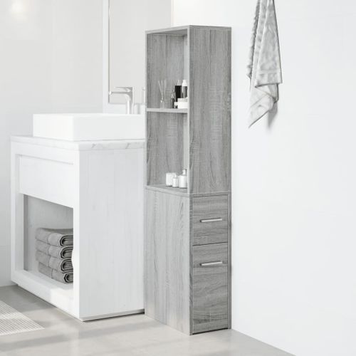 Armoire de salle de bain étroite avec roulettes sonoma gris - Photo n°3; ?>