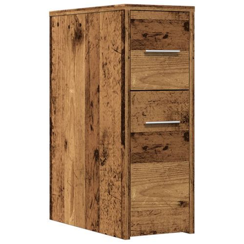 Armoire de salle de bain étroite avec roulettes vieux bois - Photo n°2; ?>