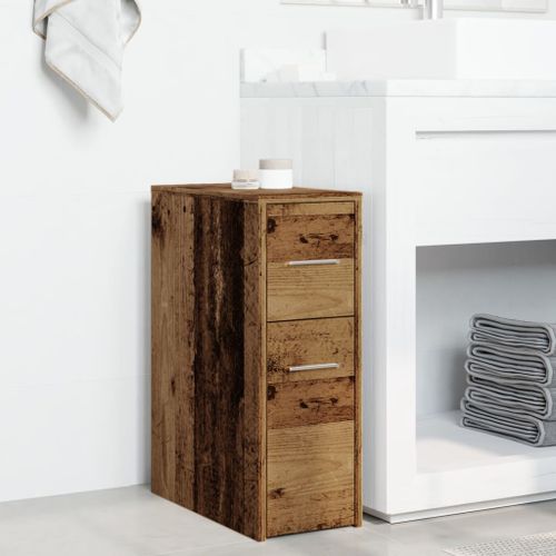 Armoire de salle de bain étroite avec roulettes vieux bois - Photo n°3; ?>