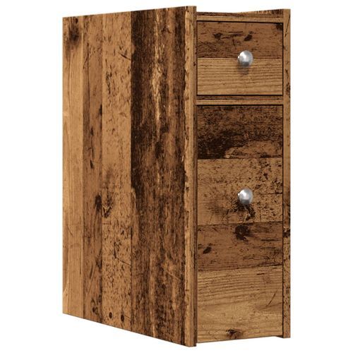 Armoire de salle de bain étroite avec roulettes vieux bois - Photo n°2; ?>