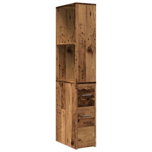 Armoire de salle de bain étroite avec roulettes vieux bois - Photo n°2; ?>