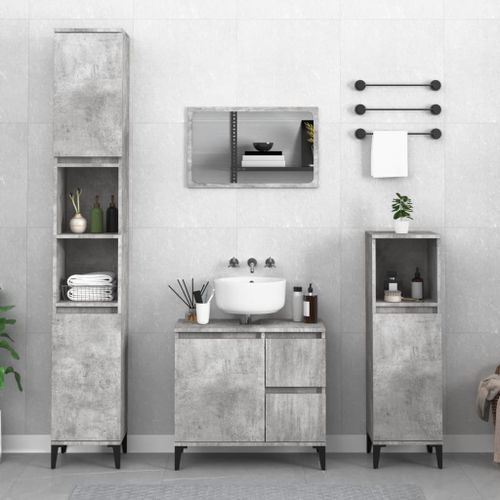 Armoire de salle de bain gris béton 30x30x100 cm - Photo n°2; ?>