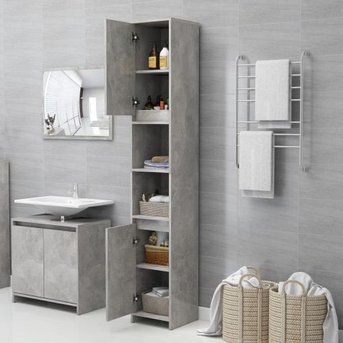 Armoire de salle de bain Gris béton 30x30x183,5 cm 2 - Photo n°3; ?>