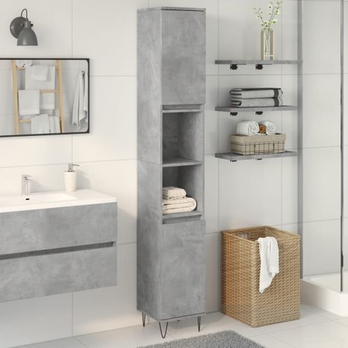 Armoire de salle de bain gris béton 30x30x190 cm - Photo n°3; ?>