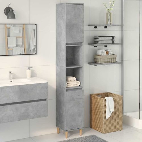 Armoire de salle de bain gris béton 30x30x190 cm - Photo n°3; ?>