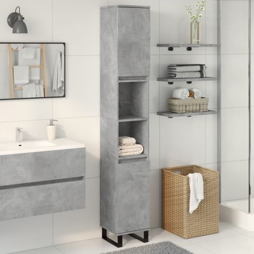 Armoire de salle de bain gris béton 30x30x190 cm - Photo n°3; ?>