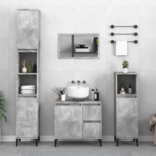 Armoire de salle de bain gris béton 65x33x60 cm - Photo n°2; ?>