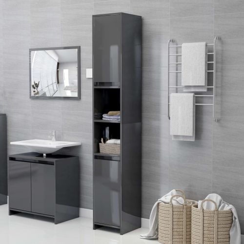 Armoire de salle de bain Gris brillant 30x30x183,5 cm - Photo n°2; ?>