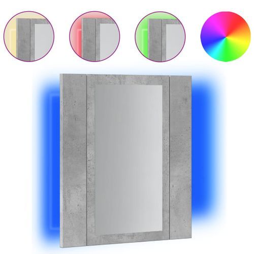 Armoire de salle de bain miroir LED gris béton bois ingénierie - Photo n°2; ?>