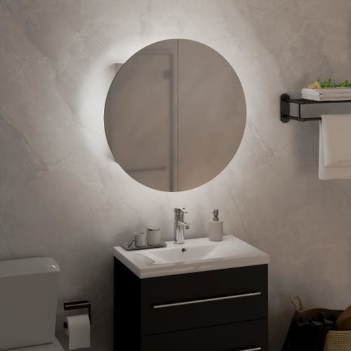 Armoire de salle de bain miroir rond et LED Blanc 40x40x17,5 cm - Photo n°3; ?>