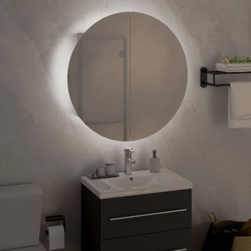 Armoire de salle de bain miroir rond et LED Blanc 47x47x17,5 cm - Photo n°3; ?>