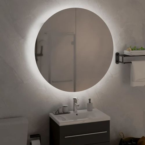 Armoire de salle de bain miroir rond et LED Blanc 54x54x17,5 cm - Photo n°3; ?>