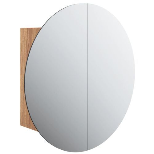 Armoire de salle de bain miroir rond et LED Chêne 47x47x17,5 cm - Photo n°2; ?>