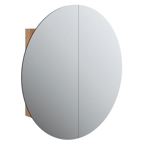 Armoire de salle de bain miroir rond et LED Chêne 54x54x17,5 cm - Photo n°2; ?>