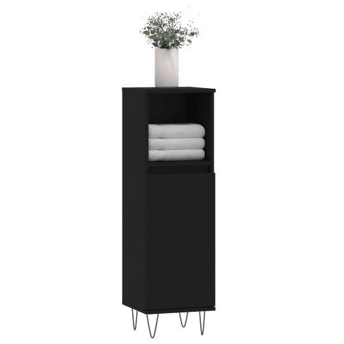 Armoire de salle de bain noir 30x30x100 cm bois d'ingénierie - Photo n°3; ?>