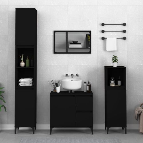 Armoire de salle de bain noir 30x30x100 cm bois d'ingénierie - Photo n°2; ?>