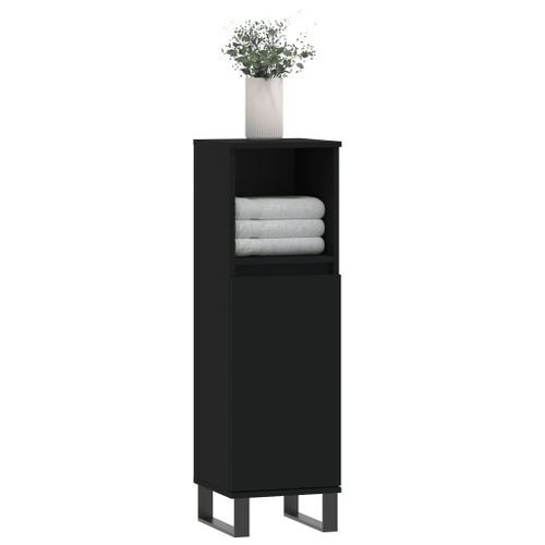 Armoire de salle de bain noir 30x30x100 cm bois d'ingénierie - Photo n°3; ?>