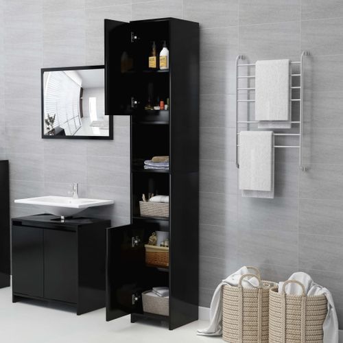 Armoire de salle de bain Noir 30x30x183,5 cm - Photo n°3; ?>