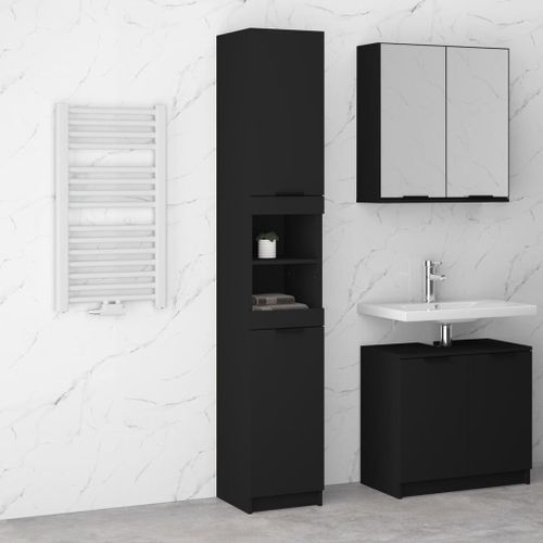 Armoire de salle de bain noir 32x34x188,5 cm bois d'ingénierie - Photo n°2; ?>