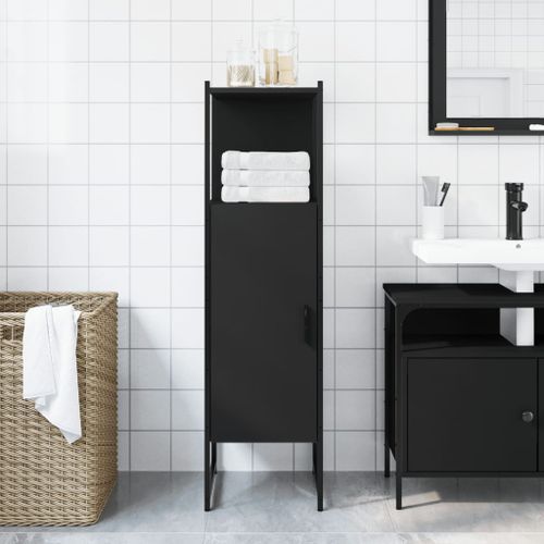 Armoire de salle de bain noir 33x33x120,5 cm bois d'ingénierie - Photo n°3; ?>