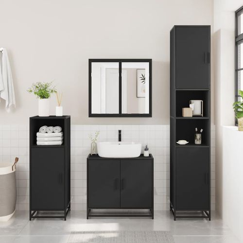 Armoire de salle de bain noir 35x37,5x100 cm bois d'ingénierie - Photo n°3; ?>