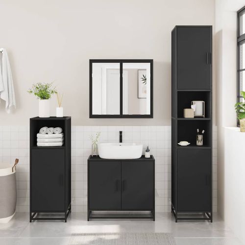 Armoire de salle de bain noir 35x37,5x166 cm bois d'ingénierie - Photo n°3; ?>