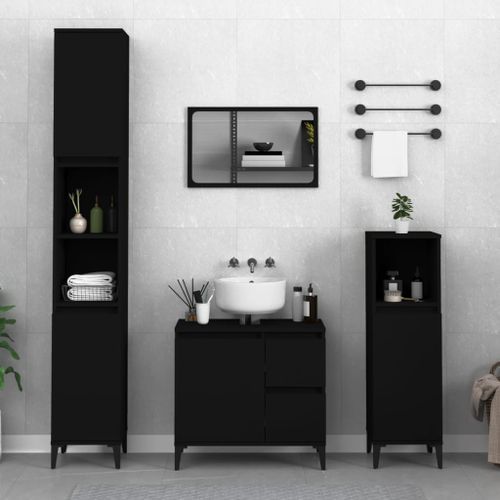 Armoire de salle de bain noir 65x33x60 cm bois d'ingénierie - Photo n°2; ?>