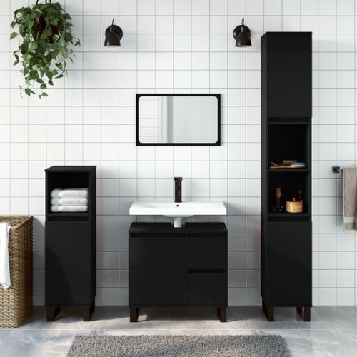 Armoire de salle de bain noir 65x33x60 cm bois d'ingénierie - Photo n°2; ?>